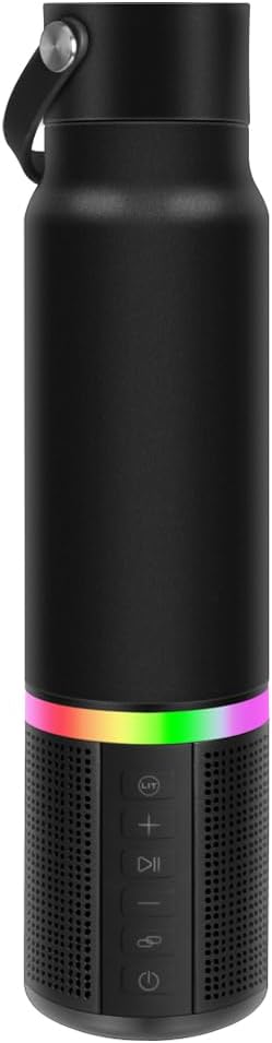 JBM Insulated Water Bottle with Bluetooth Speaker, Leak Proof Straw Lid, RGB LED Lights Stainless Steel Water Bottle for Sports (Black)
