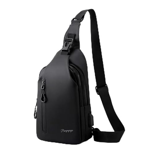 Pangogogo Umh&auml;ngetasche Herren Klein, Leichte & Wasserdichte Sling Bag f&uuml;r M&auml;nner, Brustbeutel/Crossbody Bag f&uuml;r Travel, Festival, Alltag, Wandern & Radfahren (Schwarz)