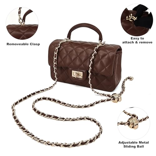 Image of M-ioi-M Small Quilted Crossbody Bag for Women, Genuine Leather Mini Shoulder Flap Purse with Gold Chain Strap & Top Handle
