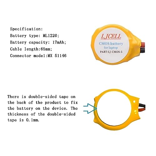 Ljcell Cmos Ml1220 Battery For Dell Xps 13 15 9343 9350 9360 9365 Bios Rtc Ml1220 Battery With 2 Wire Cable And Connector #TOP3
