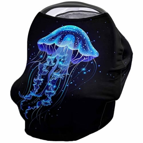 Nursing Cover for Breastfeeding Scarf, Bright Blue Purple Jellyfish Dots Ocean Baby Car Covers Super Soft Multi Use for Canopy Shopping Cart Cover Blanket Stroller Cover