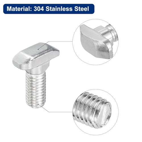 Image of uxcell 30Pcs T-Slot Bolts, M8 x 20mm Hammer Head Bolt T Screw Drop-in Stud for 4040 Series T-Slot Aluminum Extrusion Profile, 304 Stainless Steel, Silver