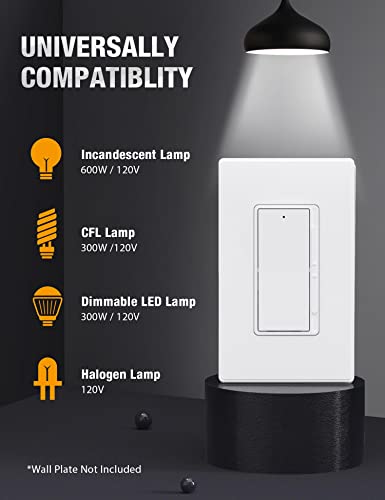 Aida Dimmer Switch (4 Pack), Digital Slide Dimmer Light Switch For 300W Dimmable Led/Cfl And 600W Incandescent Bulbs, Single Pole / 3 Way, Mid-Size Wall Plate Included, Ul Listed #TOP1