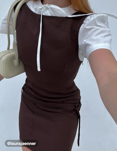 CIDER Mini Dress with Belt Backless Boat Neck Low Waist Casual Dress Party Holiday Clubbing4