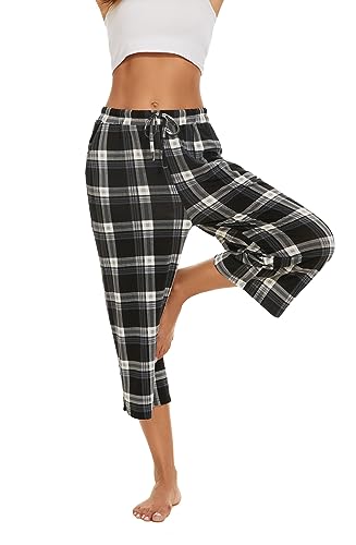 Image of Kabento 2 Pack Womens Pajama Pants Capri Sleep Lounge Pants Drawstring Pj Bottoms with Pockets
