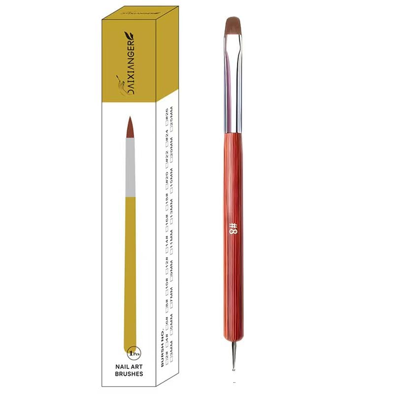 French Tip Brush for Nails, Double Ended Gel Nail Brush with Dotting Tool, #8 Size Builder Gel Brush for French Manicure, Polygel, UV Gel Application and Nail Art Design