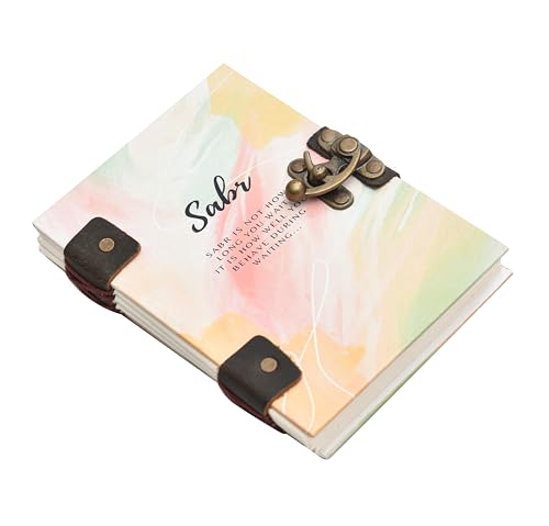 Image of Sabr Motivational Diary with Lock | 5x7 Inch Handmade Journal for Women & Men | Vintage Travel Notebook with Quote | Recycled Paper Writing Journal for Daily Notes & Gifts