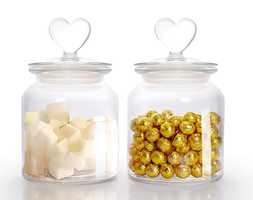 HomeyHoney Frascos de Vidrio con Tapa en Forma de Corazón,Juego de 2 Tarros de Cristal con Tapa Hermética,650ml Botes de Cristal para Barras de Chocolate,Cocinas,Galletas,Dulces y Granos de Café