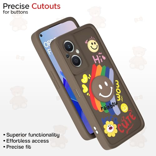 Image of Pikkme Back Cover for Oppo F21 Pro 5G / F21s Pro 5G | Soft Silicone| Cute Rainbow Smile & 3D Cartoon Flower Design | Shockproof Raised Camera Protection Bumper Case (Brown)