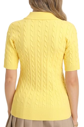 Image of QUALFORT Cable Knit Women's Short Sleeve Sweater Soft V Neck Polo Tops
