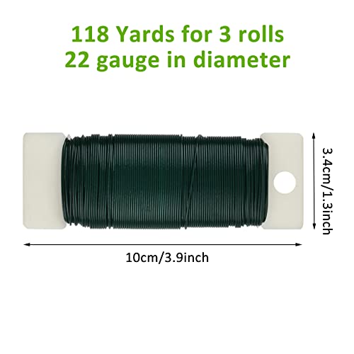 3 Pack Floral Wire, 118 Yards 22 Gauge Green Florist Wire, Flexible Green Wire Paddle Wire For Crafts, Christmas Wreaths Tree, Garland And Floral Flower Arrangements #TOP1