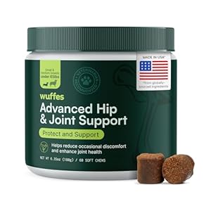 Wuffes Advanced Dog Hip and Joint Supplement with Glucosamine, Chondroitin, Omega 3, MSM, and Green Lipped Mussel, 60 Pork Flavored Chews for Small and Medium Dog Breeds