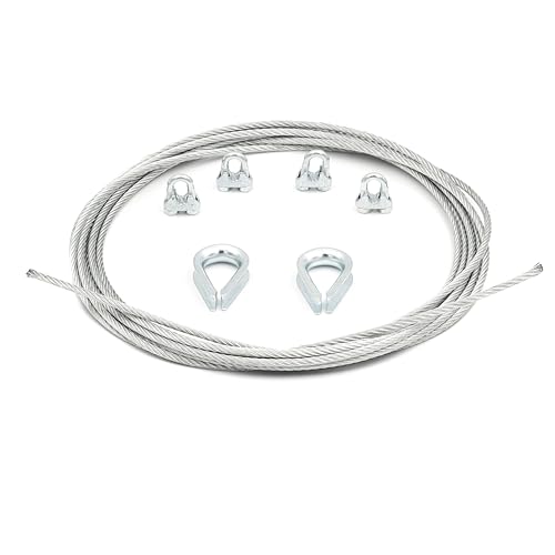 ALFA LOGISTIK Cable de alambre de 10 mm de diámetro, 100 m de longitud, juego de cuerda de acero con 4 pinzas de cable y 2...