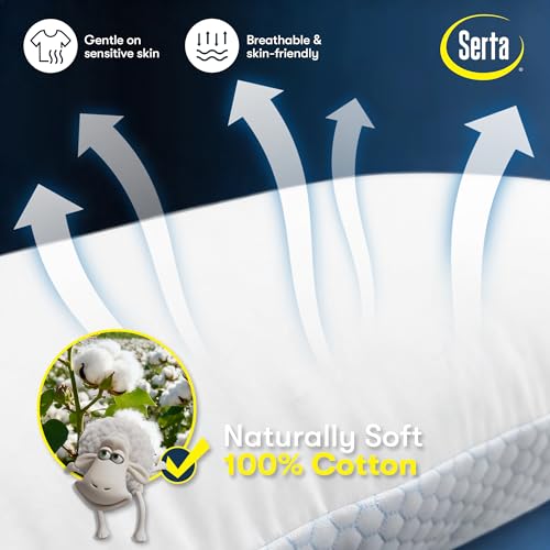 Image of Serta Cooling Down Alternative Bed Pillows King Size Set of 2, Reversible Cooling & Cotton Fabric, Medium Soft, Breathable Pillow for Hot, Side, Back & Stomach Sleepers, 20 inch x 36 inch, White Cooling