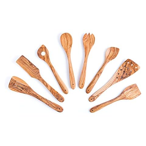 Darido Cucharas de cocina de madera de olivo natural Set de 8 Cover