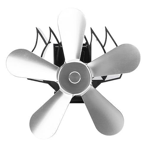 Ventilador de Madera con Calor Montado en la Pared de 5 Cuchillas Ventilador Madera con Eficiencia Eficiente para la Aleación Aluminio para Acampar Chimenea (SILVER)