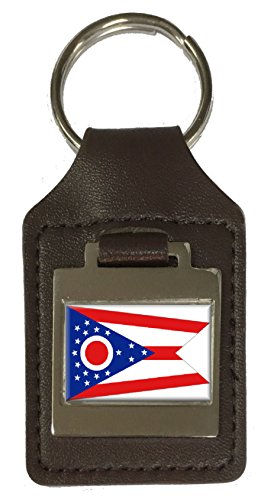 Porte-clés en cuir gravé drapeau Ohio marron rétro pour clés de voiture