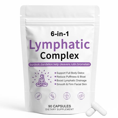 TAWODIUM 6-in-1 Lymphatic Complex Capsules Lymphatic Drainage Supplements with Burdock Dandelion Kelp Cleavers Reduce Bloat Balance Cortisol Full Body Detox (90 Servings) (1)