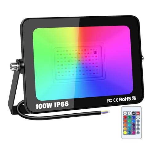 RIGIDON Faretto LED 100W RGB con Telecomando, IP66