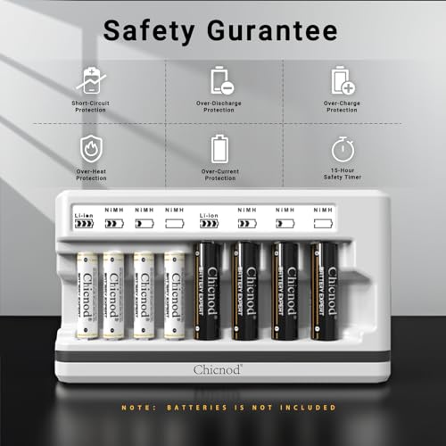 Chicnod RM9 Aa/Aaa Battery Charger-Rechargeable Batteries Charger,1.5V/ 1.2V 8 Bay Battery Charger-Aa/Aaa Lithium Nimh Ni-Cd Rechargeable Battery Charger Individual Slot Battery Lcd Display White thumb #5