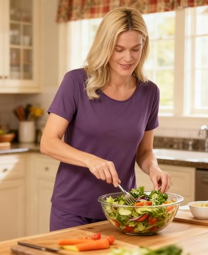 Image of GYS Bamboo-derived Viscose Women's Pajamas Set Short Sleeve Top With Pants 2-Piece Sleep Set
