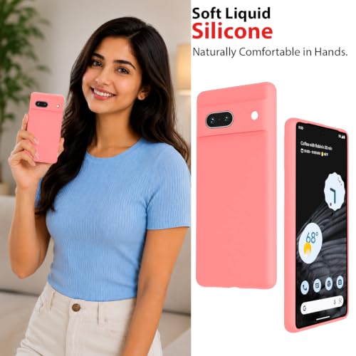 Image of KACA Silicone Back Case for Google Pixel 7a, Soft-Touch, Shockproof Phone Back Cover for Google Pixel 7a (Pink)
