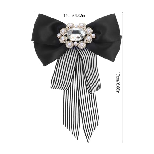 Amosfun Elegante Schwarz-Weiß Gestreifte Fliege FüR Damen, Ausblickend Krawatte Mit Strass Und Perlen, Ideal FüR Business-Outfits Und Als Geschenk