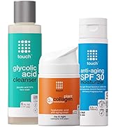 Summer Bundle: 10% Glycolic Acid Face Wash Cleanser, Collagen Moisturizer, SPF 30 Sunscreen