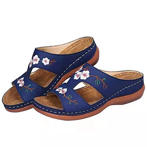 HYISHION Sandales Mesdames, Casual Summer Flowers Open Toe Wedge Heel Platateau Sandales Plage Chaussures Femme Girl Sandales Sandales Été Chaussures Sandals à Langer,Dark Blue,38 Cover