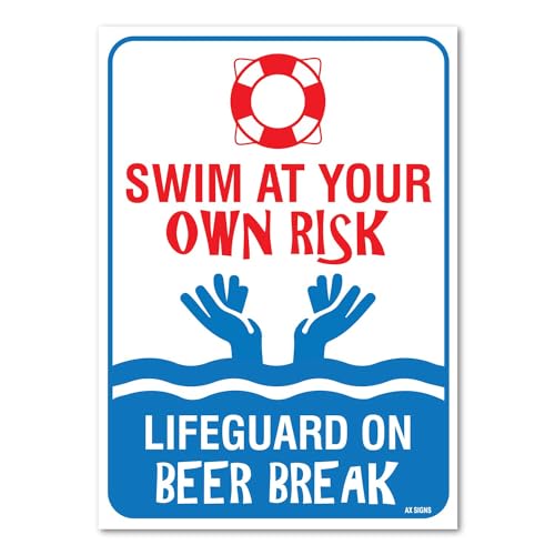 Yard Sign Pool Signs - Swim at Your Own Risk Pool Sign - Pool Rules - 12X16 Inches Inch Aluminum Metal Sign, Indoor and Outdoor Use, Rust Free, Waterproof