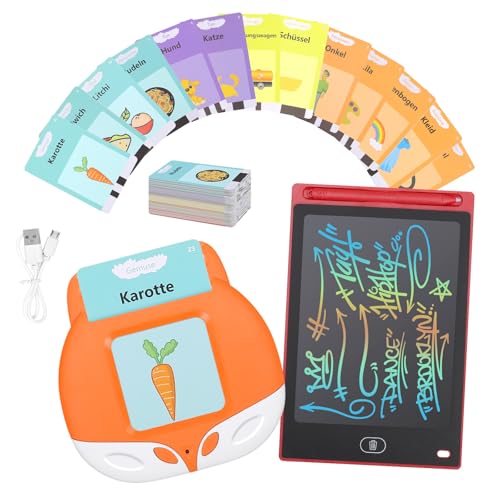 MoKo Sprechende Lernkarten Deutsch, interaktive Kleinkind Flash-Karten mit 224 Words, 8,5 Zoll Zeichnung Tablet Spielzeug, Lernen Montessori-Spielzeug für 3-5-jährige Jungen und Mädchen, Orange