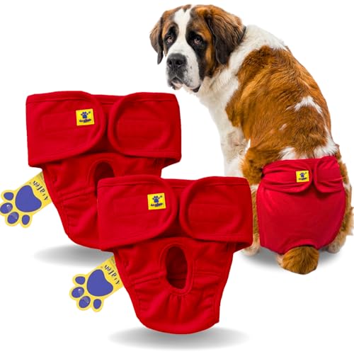 Image of A+a Pets' MAA' Cotton Dog Underwear Diaper Combo - Stretchable, Comfortable, Washable & Reusable (XXL, Red Set)