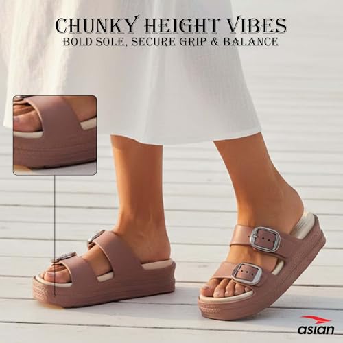 Image of ASIAN Femina-18 Women's Slippers with Elegant Double-Buckle Design, Soft Cushioned Footbed, Chunky Anti-Slip Sole, Lightweight Build, Perfect for Daily Use, Travel and Stylish Comfort