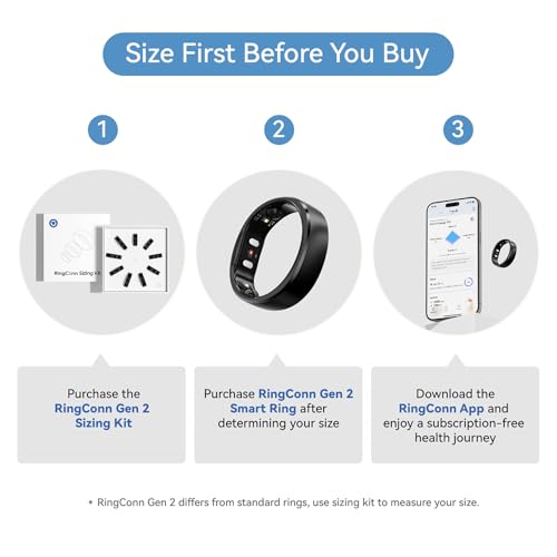 Image of RingConn Gen 2, World's First Smart Ring with Sleep Apnea Monitoring, No APP Subscription, 12-Day Battery Life, Stress /Heart Rate /Women's Health Tracker, Android & iOS Compatible (Black, Size 10)