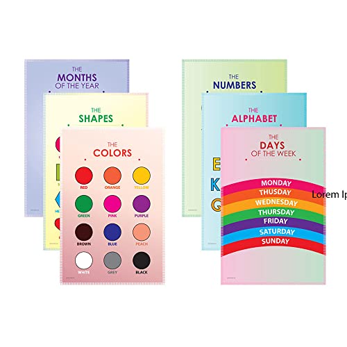 SWASUM Kids Educational Posters for learning Alphabets, Numbers, Shapes, Color, Week days, Month names for Preschool, Playschool Activities Charts, Pack of 06 (18 inch X 12 inch)