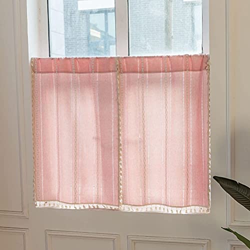 Cortinas cortas vintage de algodón y lino rústico para ventanas de cocina chic, 2 piezas 3