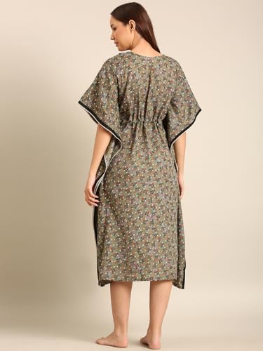 Image of Rupa Jon Aishwarya Women Full Length Printed Kaftan Nighty in Premium Cotton Blend Fabric, Night Dress, Maxi Nighty for Comfortable Everyday Wear