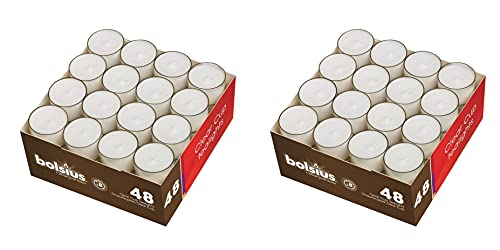BOLSIUS 8 HOUR CLEAR CUP TEA LIGHTS [2 BOXES OF 48], White