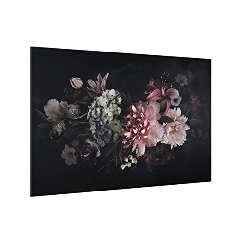 Crédence cuisine magnétique en verre noir à motif fleurs