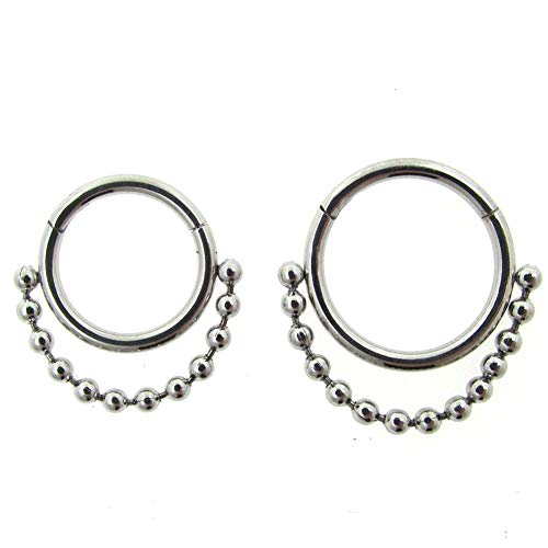 NewkeepsR 2 pièces 16G 316L Acier Chirurgical Suspendu perlé chaîne Septum articulé Clicker Segment Anneaux Helix Cartilage Tragus Oreille Tour cerceau-10/12mm Cover