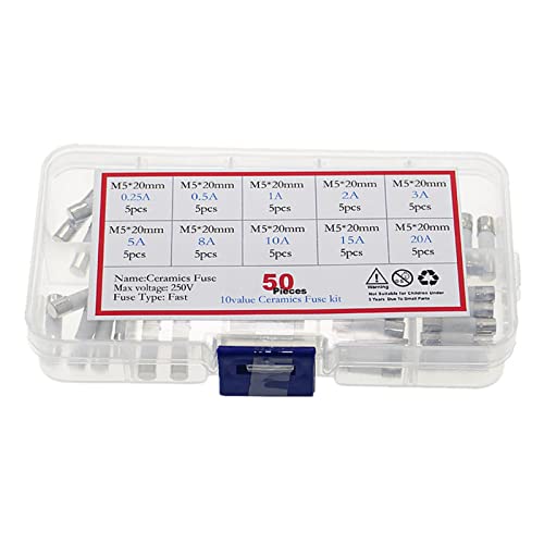 Fuse 50pcs/Box 10 Kinds Fast Ceramic Fuses Kit 250V 5mm x 20mm 0.25A .5A 1A 2A 3A 8A 10A 15A 20 AMP Tube Assortment miniatura 2