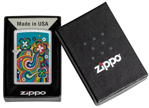 Image of Zippo Flower Power - Groovy Retro Floral Design on Colorful Matte Finish, Pocket Fuel Refillable Windproof Lighter, BIS Certified