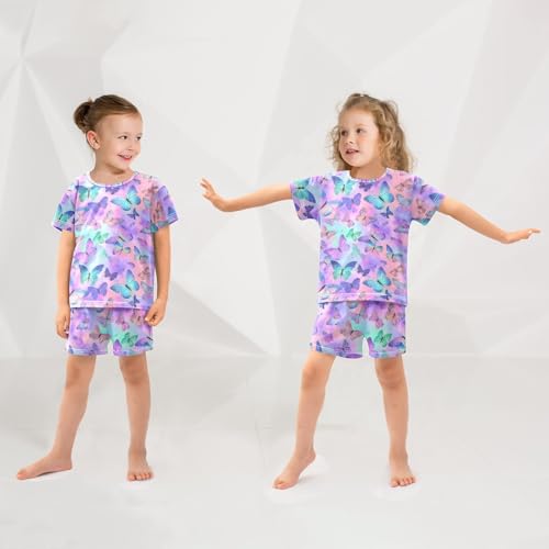Pajama Sets Butterfly Pattern Short Sleeve Summer Sleepwear 2 Piece Pjs4