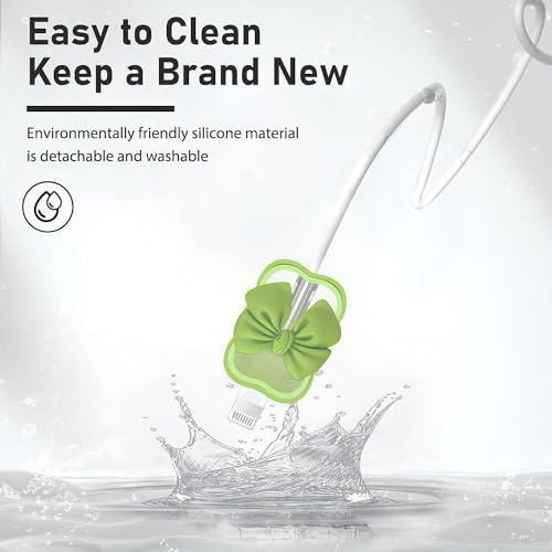 Image of INEFABLE Charger Case Cover Protector with 3D Cute Pattern for iPhone Charger only 18W & 20W, Data Charging Cable Wire Saver Protective Cable Cover Full Protection - Set Of 1 (Green Bow)