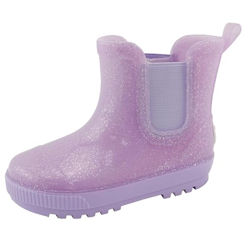 BEARPAW Toddler and Kids Chelsea Rain Boots Waterproof Rubber Rainboot Girls/Boys Light Water Shoes for Muddy Park/Hiking - Lilac Glitter Size 5T