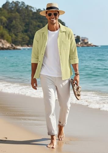 Image of Combo of Men's Casual Cotton Blend Shirt || Long Sleeve Button Down with Spread Collar | Lightweight Breathable Fabric | Stylish Solid Shirt for Beach, Office & Everyday Wear Pack of 2