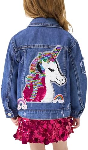 Miipat Toddler Girls Denim Jacket Sequin Patchwork Jean Jacket Li...