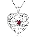 FJ Heart Angel Locket Necklace, Sterling Silver Ruby, Women's & Girls' Guardian Angel Pendant, 925 Sterling Silver, 45+3 cm Chain, 17 * 18 mm Pendant, Valentine's Day Gift