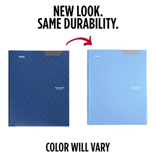 Five Star 2-Pocket Folder, Plastic Folder with Stay-Put Tabs and Prong Fasteners, Holds 8-1/2" x 11" Paper, Pacific Blue (72115)