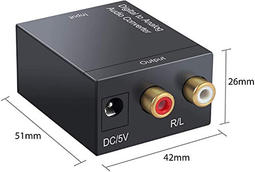 Microware D2A Audio Digital to Analog Converter, Digital Coax and Optical Toslink To Analog Audio Converter Decoder RCA L/R Output With 5V/1A Power Adapter